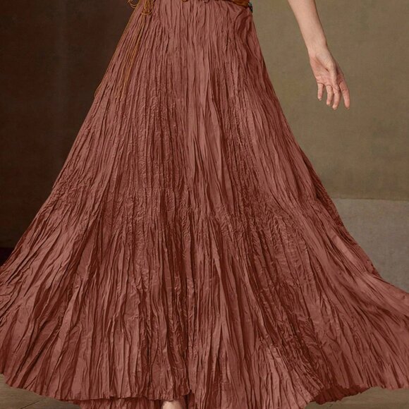 Orange Elegant Women's Premium High Waist Plisse Maxi Skirt - Picture 7 of 7